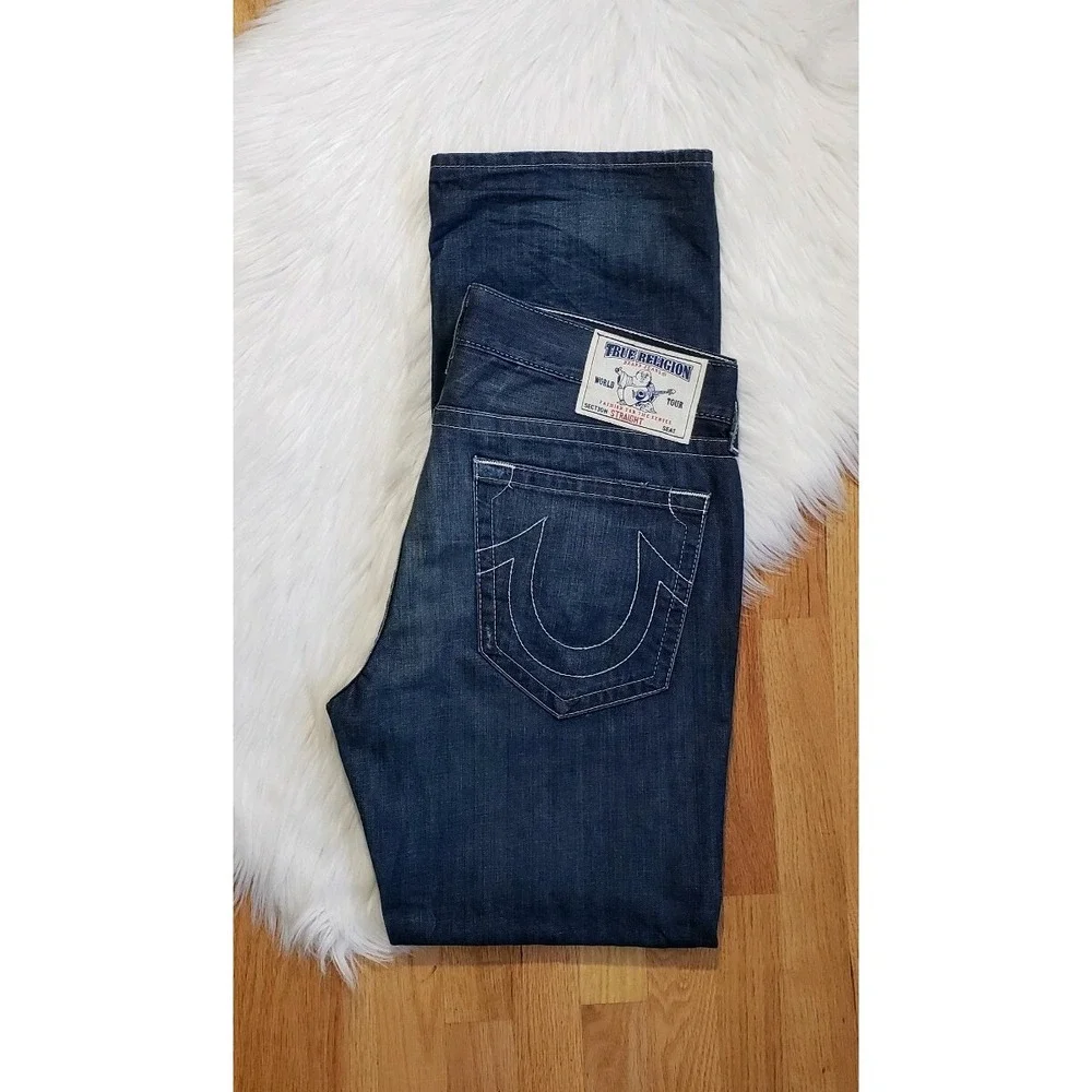 True Religion Straight Fit Jeans Men's Size 36x34 Dark Wash Denim